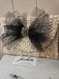 "Tutu Fabulous" Straw Clutch - Natural/black bow