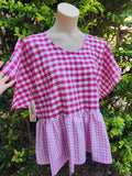 Raspberry + Pink Gingham Top: Fits sizes 10-14