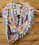 "Betsy" Infinity Wrap - White tassels