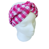 Luxe Turbana Headband - Raspberry + White Gingham