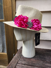 "Maison Rose" Hat: Wide Brim - Beige/Hot Pink