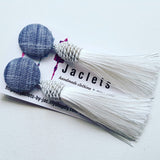 Denim + White Tassel Earrings