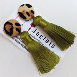 Khaki Green + Leopard Tassel Earrings