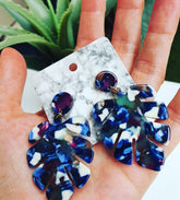 "Marbled Monstera" Earrings - Blue