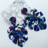 "Marbled Monstera" Earrings - Blue