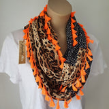 "Bronx" Infinity Wrap - Neon Orange tassels