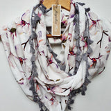 "Orchids" Infinity Wrap - Grey tassels