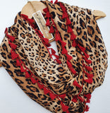 "Zuma" Infinity Wrap - Deep red tassels