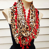 "Zuma" Infinity Wrap - Deep red tassels