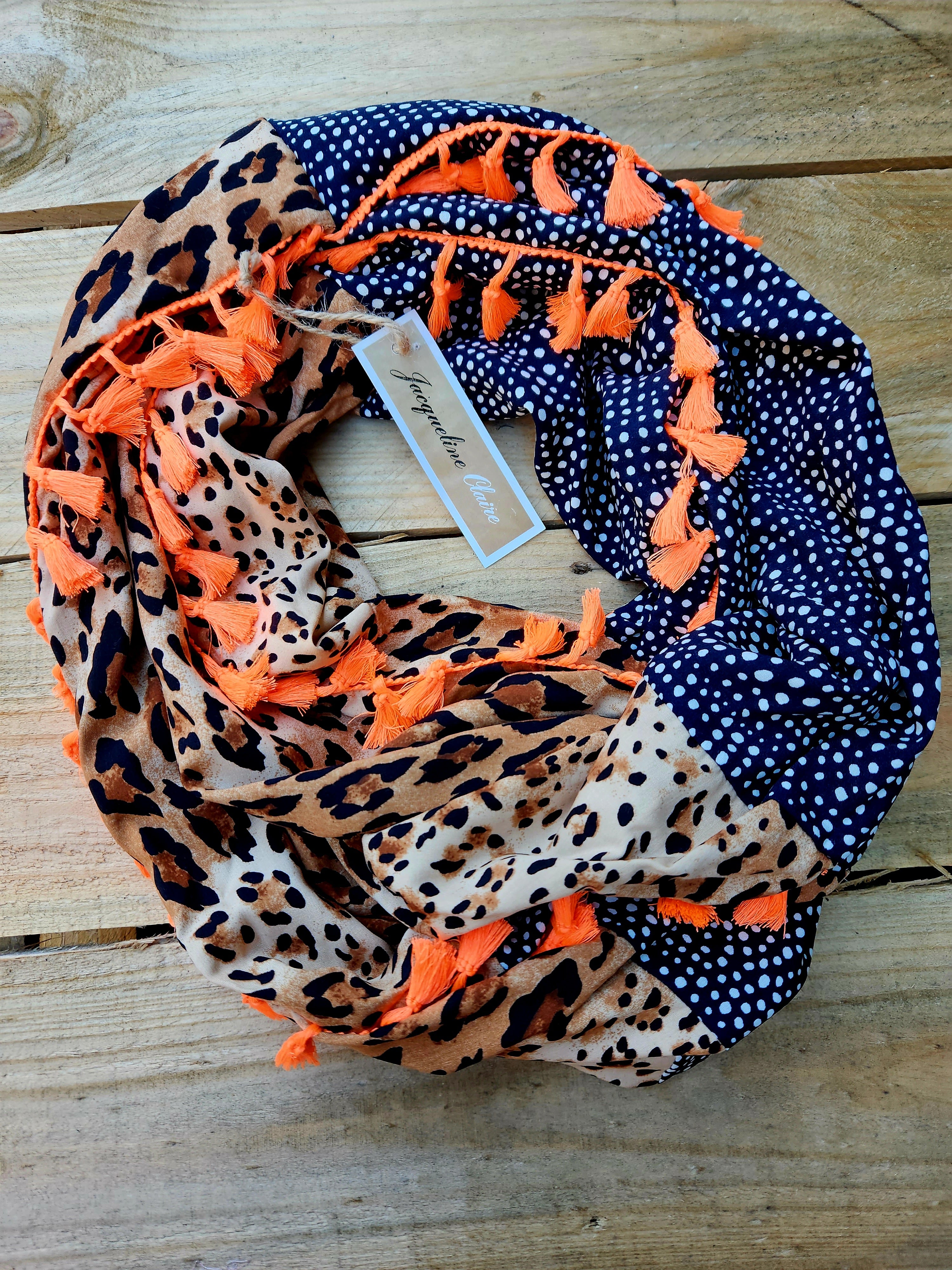 "Bronx" Infinity Wrap - Neon Orange tassels