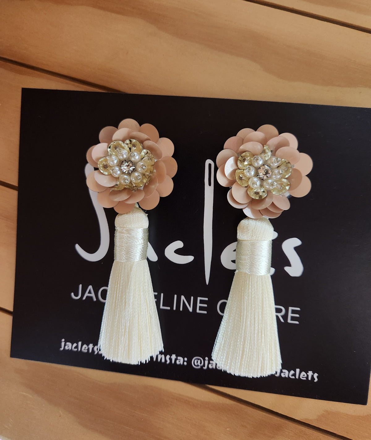 "Cinderellas Slipper" Earrings - Cream tassels