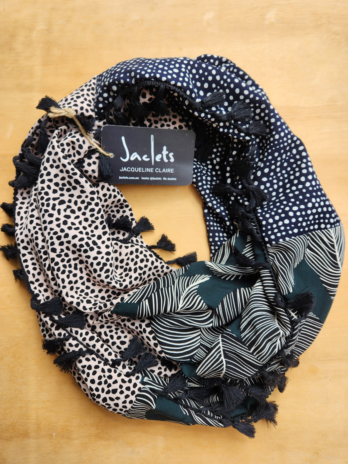 "Bettina" Infinity Wrap - Black tassels