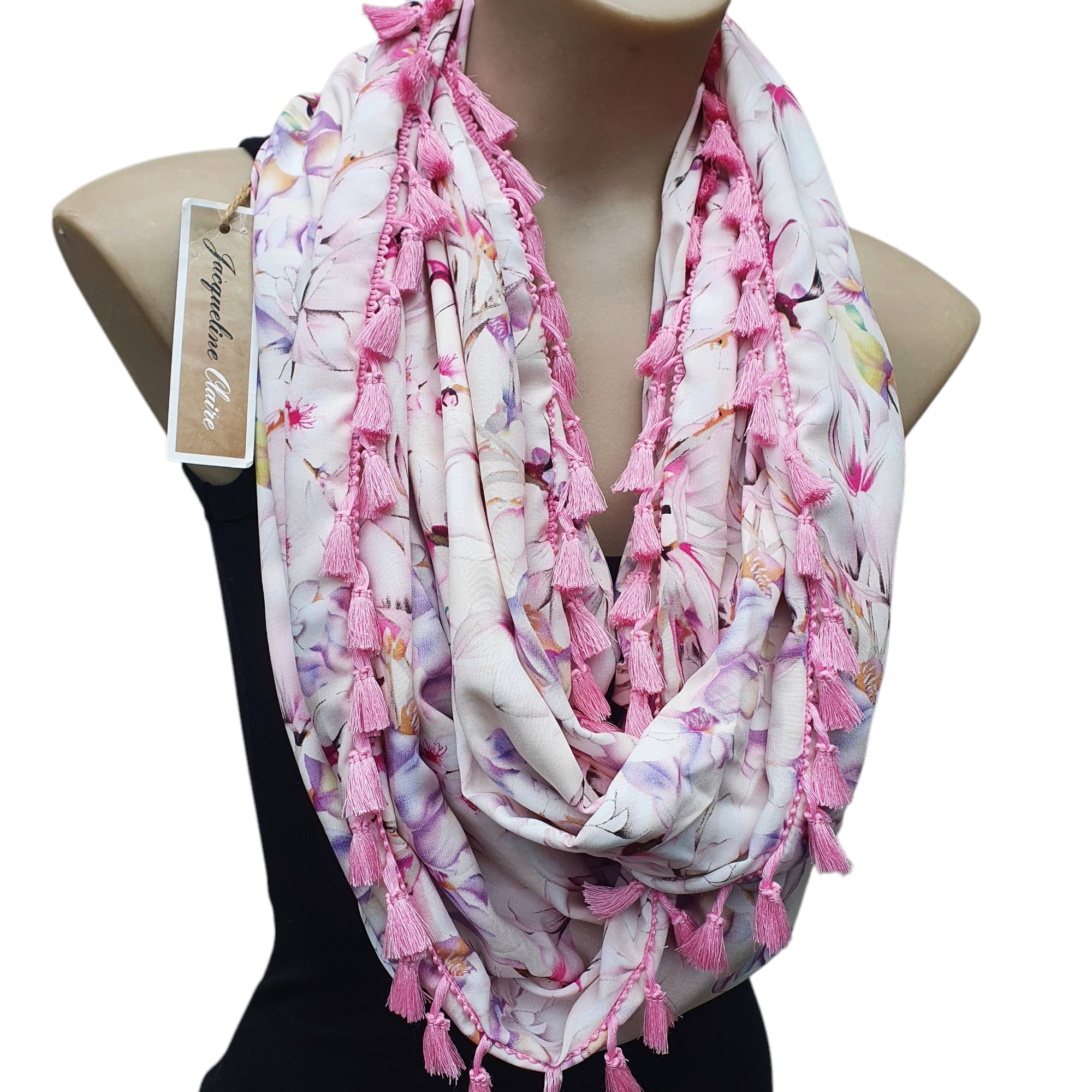 "Ambrosia" Infinity Wrap - Pink tassels