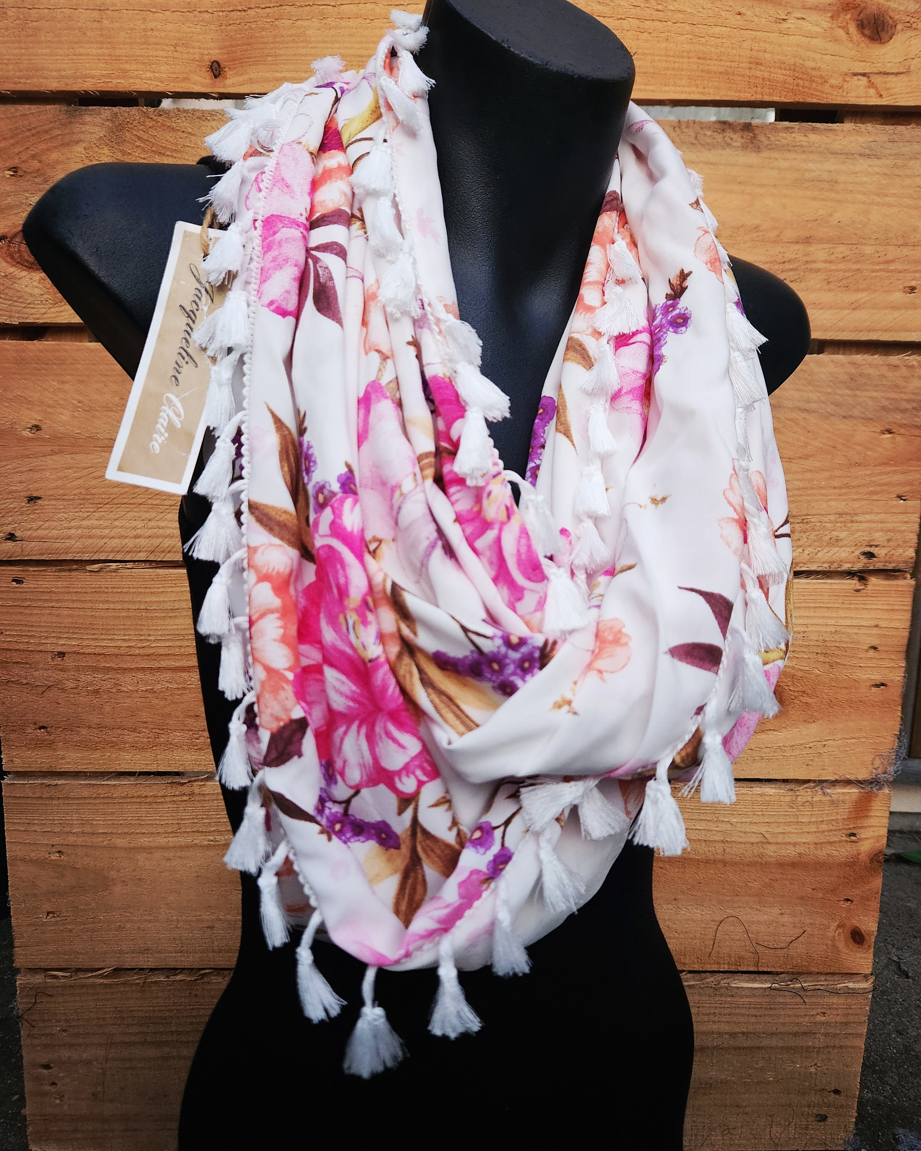 "Miss Madigan" Infinity Wrap - White tassels