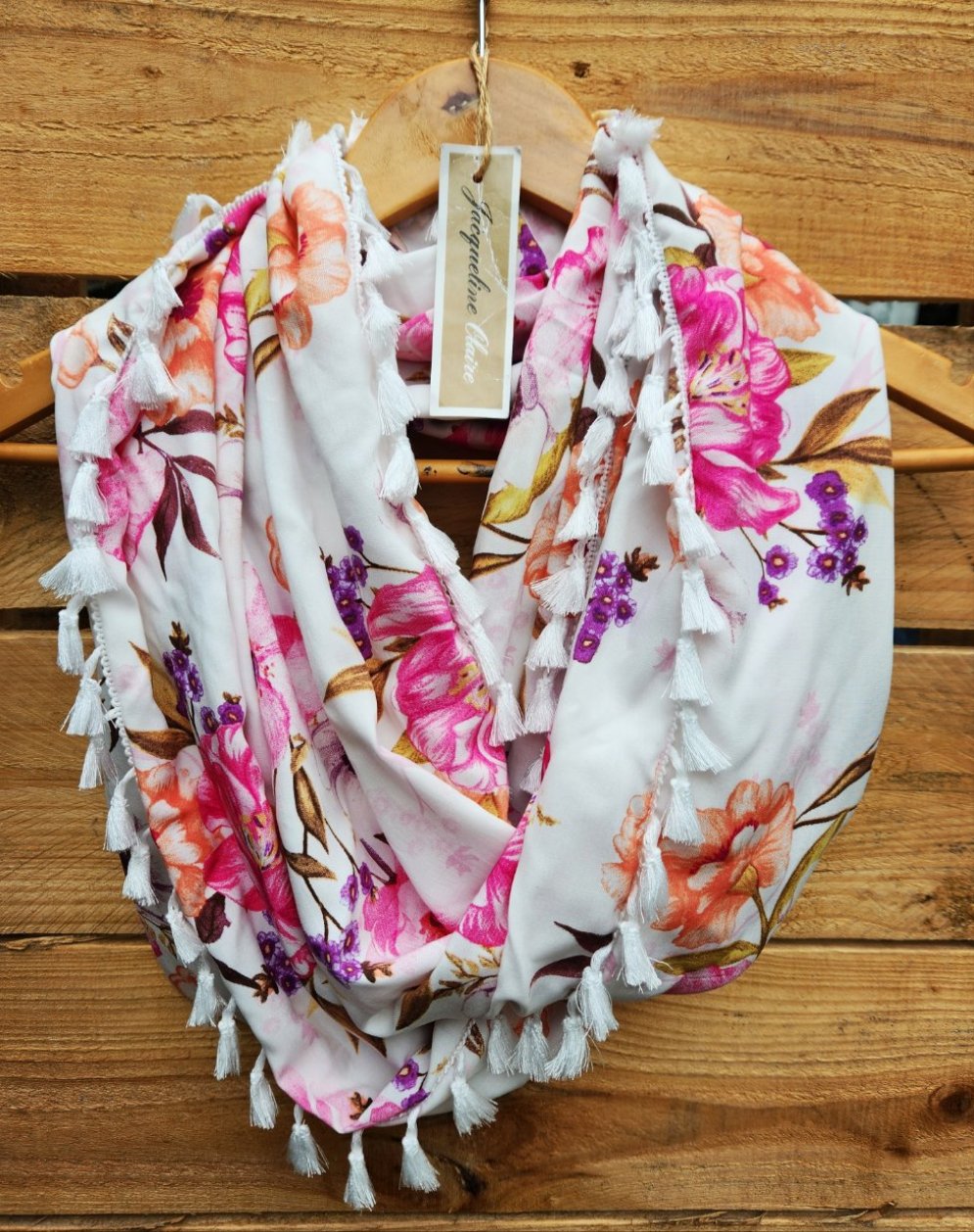 "Miss Madigan" Infinity Wrap - White tassels
