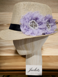 Beige "Florabelle" Trilby Hat - Lilac Flowers