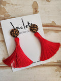 Cheetah + Red Tassel Earrings