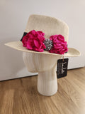 "Maison Rose" Hat: Wide Brim - Beige/Hot Pink