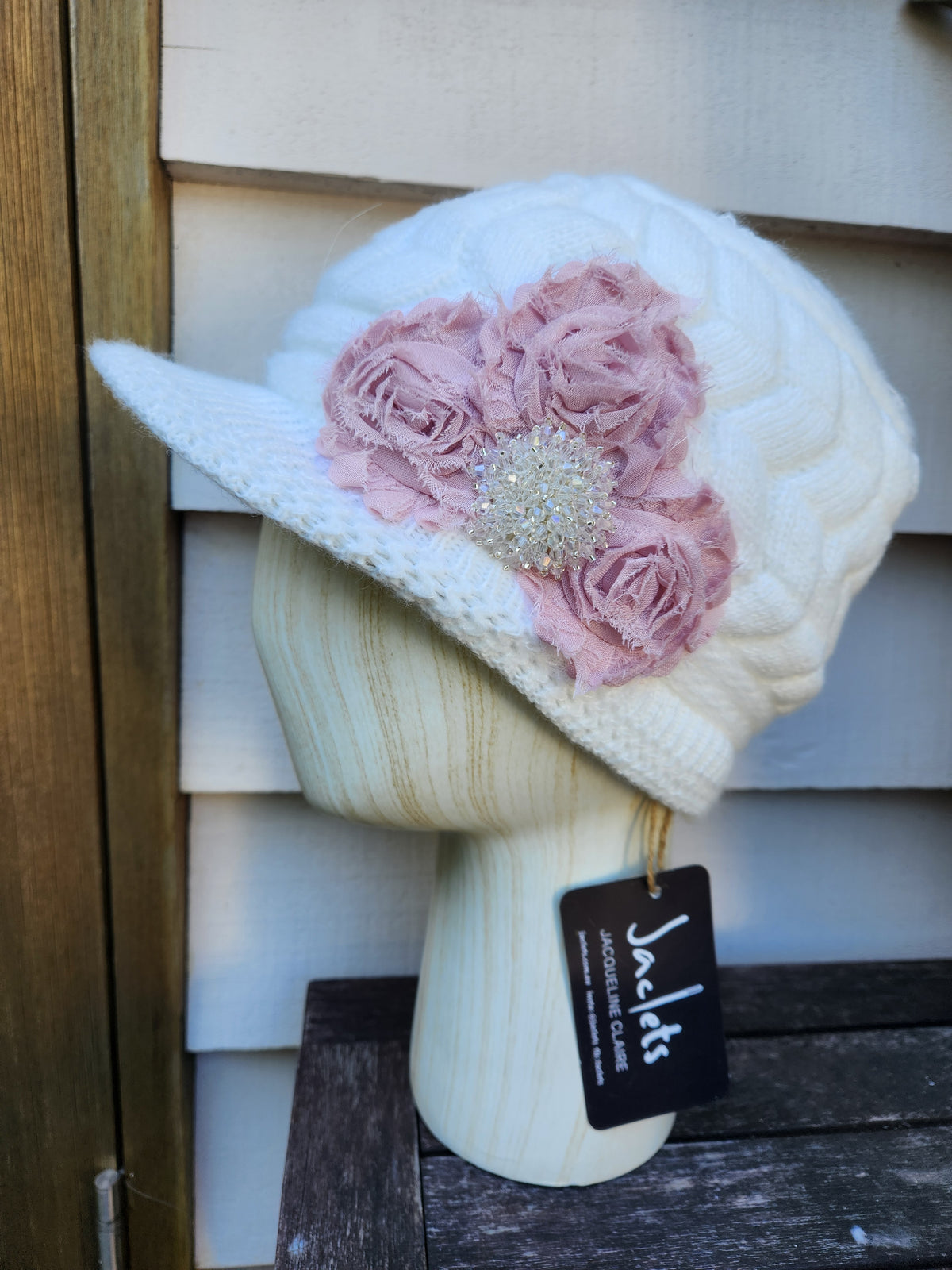 "Snow Blossoms" Knit Hat - Milk White