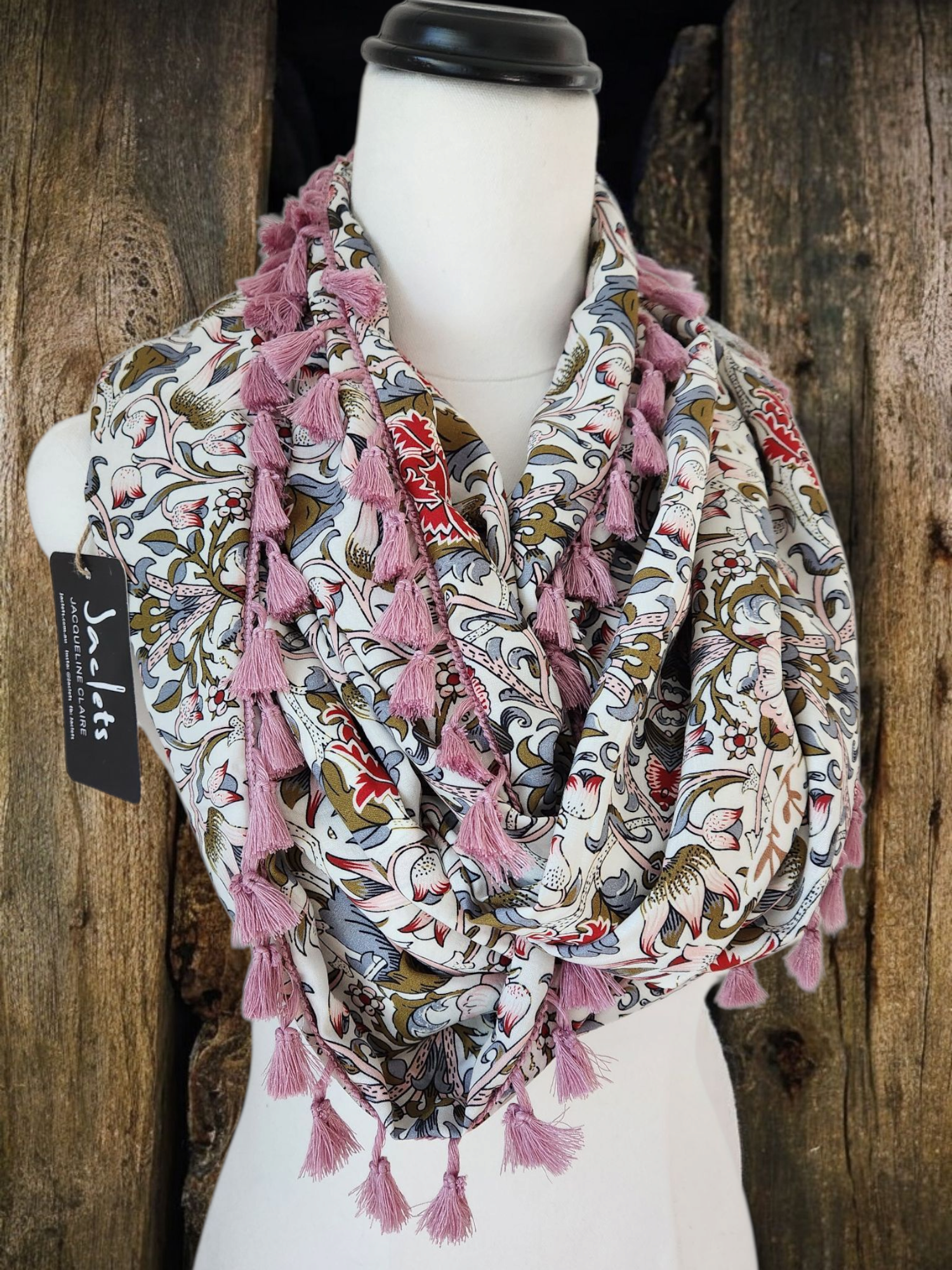 "Gypsey" Infinity Wrap - Dusky Mauve-Pink tassels