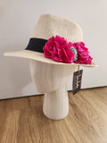 "Maison Rose" Hat: Wide Brim - Beige/Hot Pink