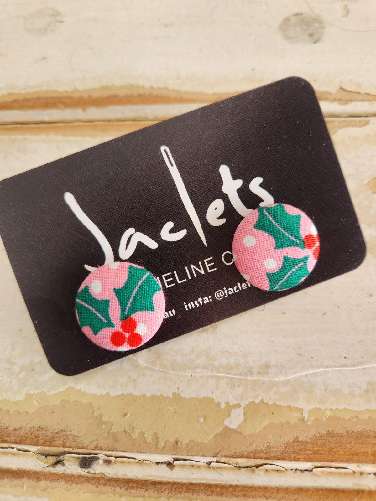 "Pink Holly" Christmas Stud Earrings