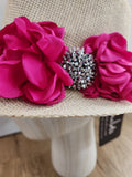 "Maison Rose" Hat: Wide Brim - Beige/Hot Pink