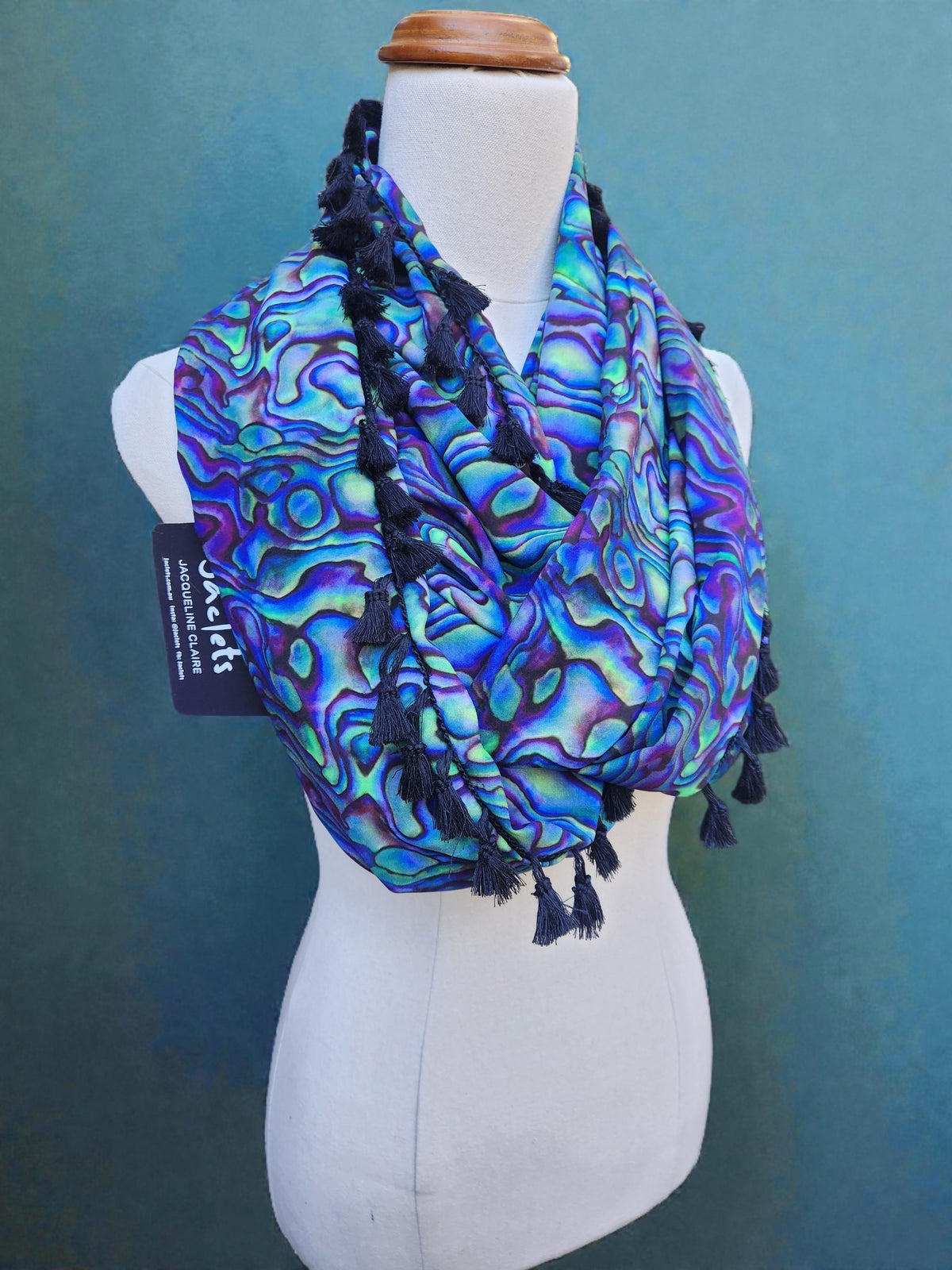 "Opal Stone" Infinity Wrap - Black tassels
