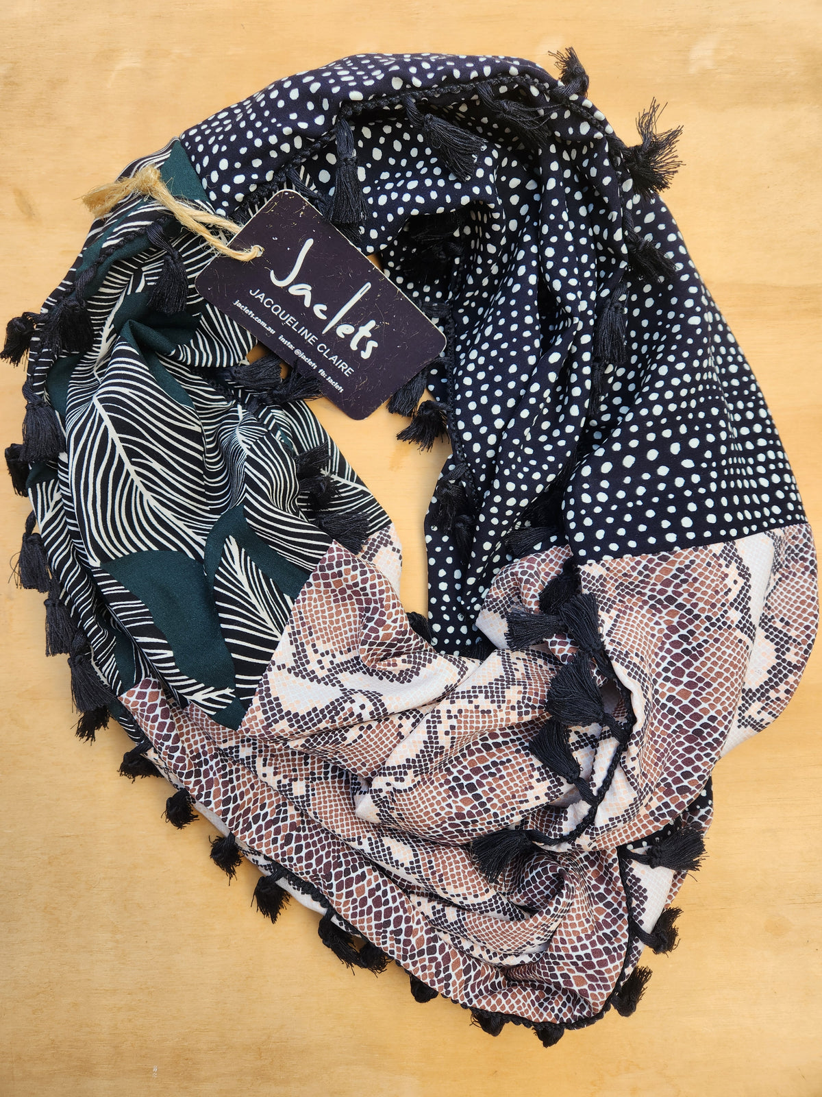 "Bettina" Infinity Wrap - Black tassels