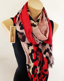 "Lexico" Scarf  - Red/Taupe