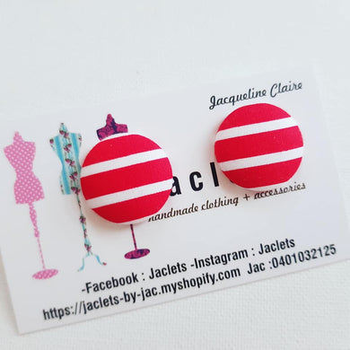 Red + White Stripe Stud Earrings