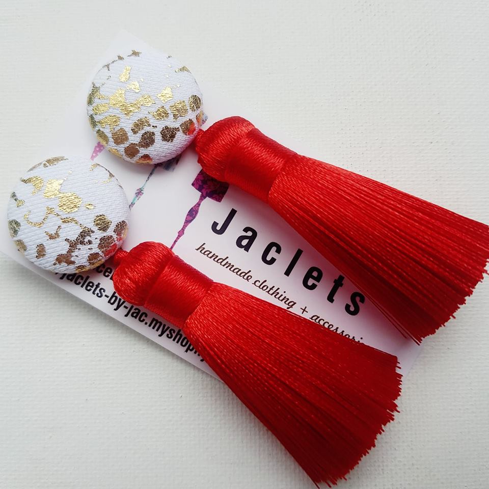 "Honeycombe" Tassel Earrings - Red