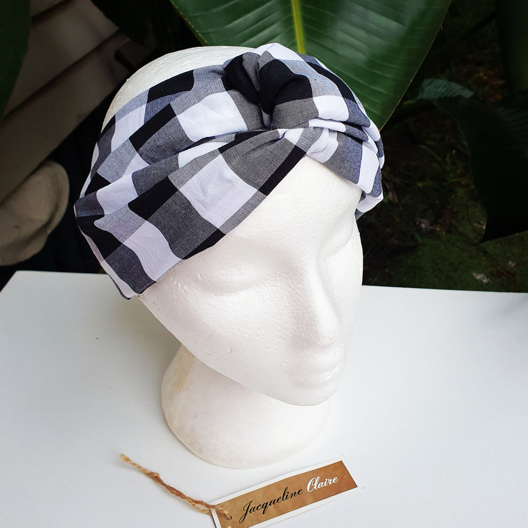 Luxe Turbana Headband - Black and white Large Gingham