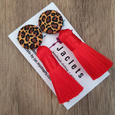 Leopard + Red Tassel Earrings