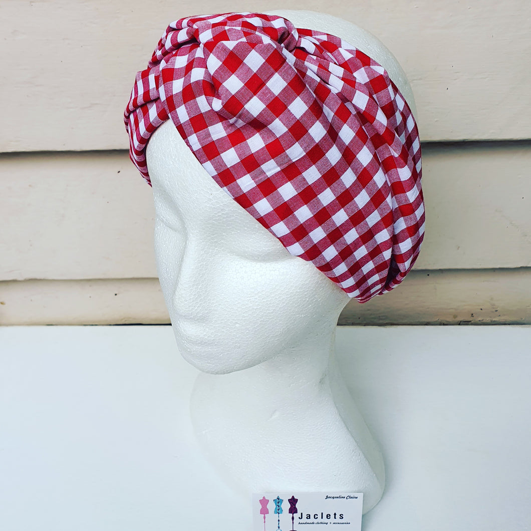 Luxe Turbana Headband - Red + White Gingham