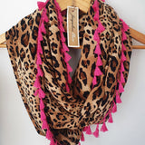 "Zuma" Infinity Wrap - Bright pink tassels