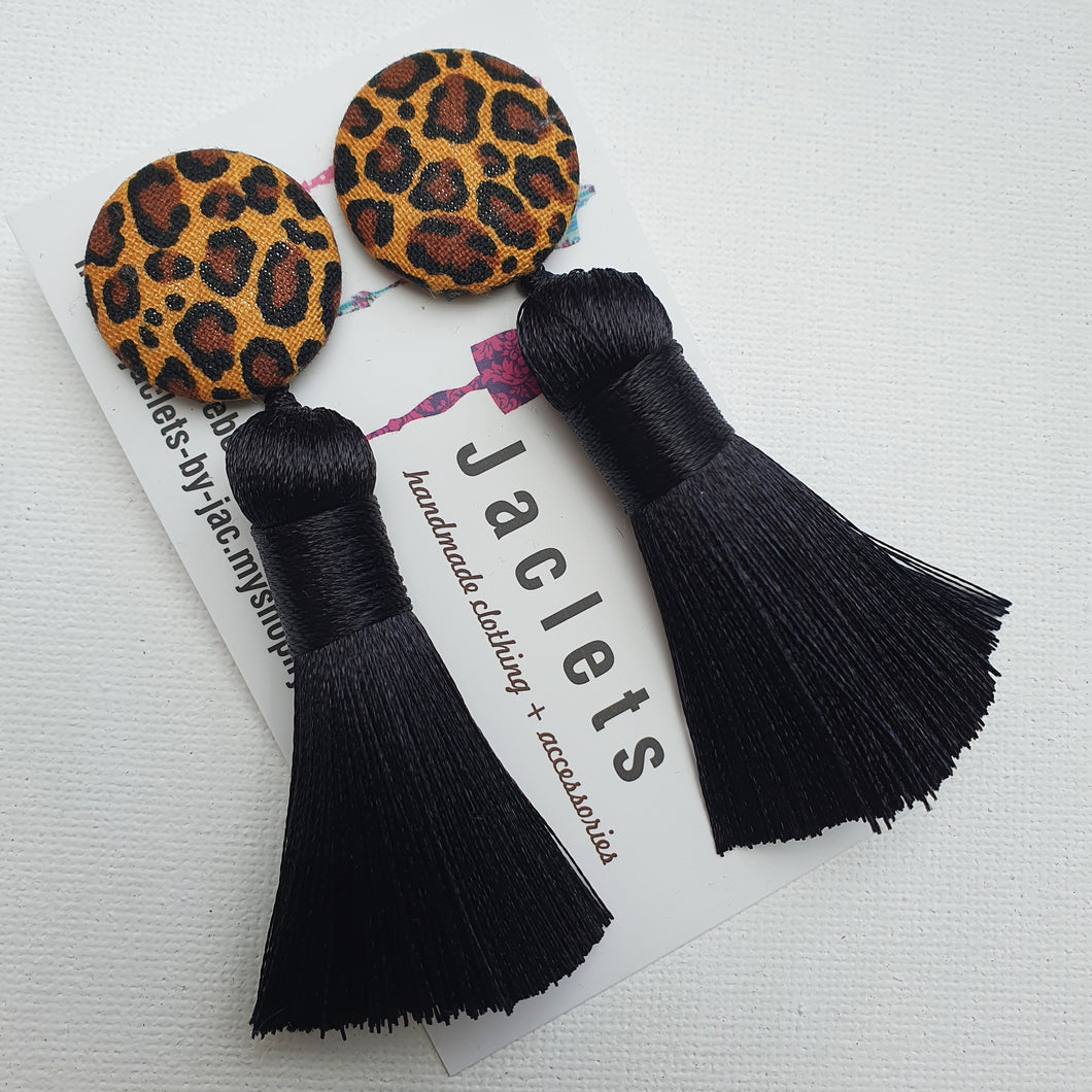 Black + Cheetah Tassel Earrings