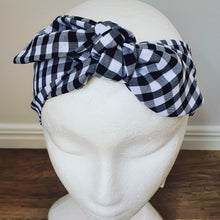 Black + White Check tie-up Headband