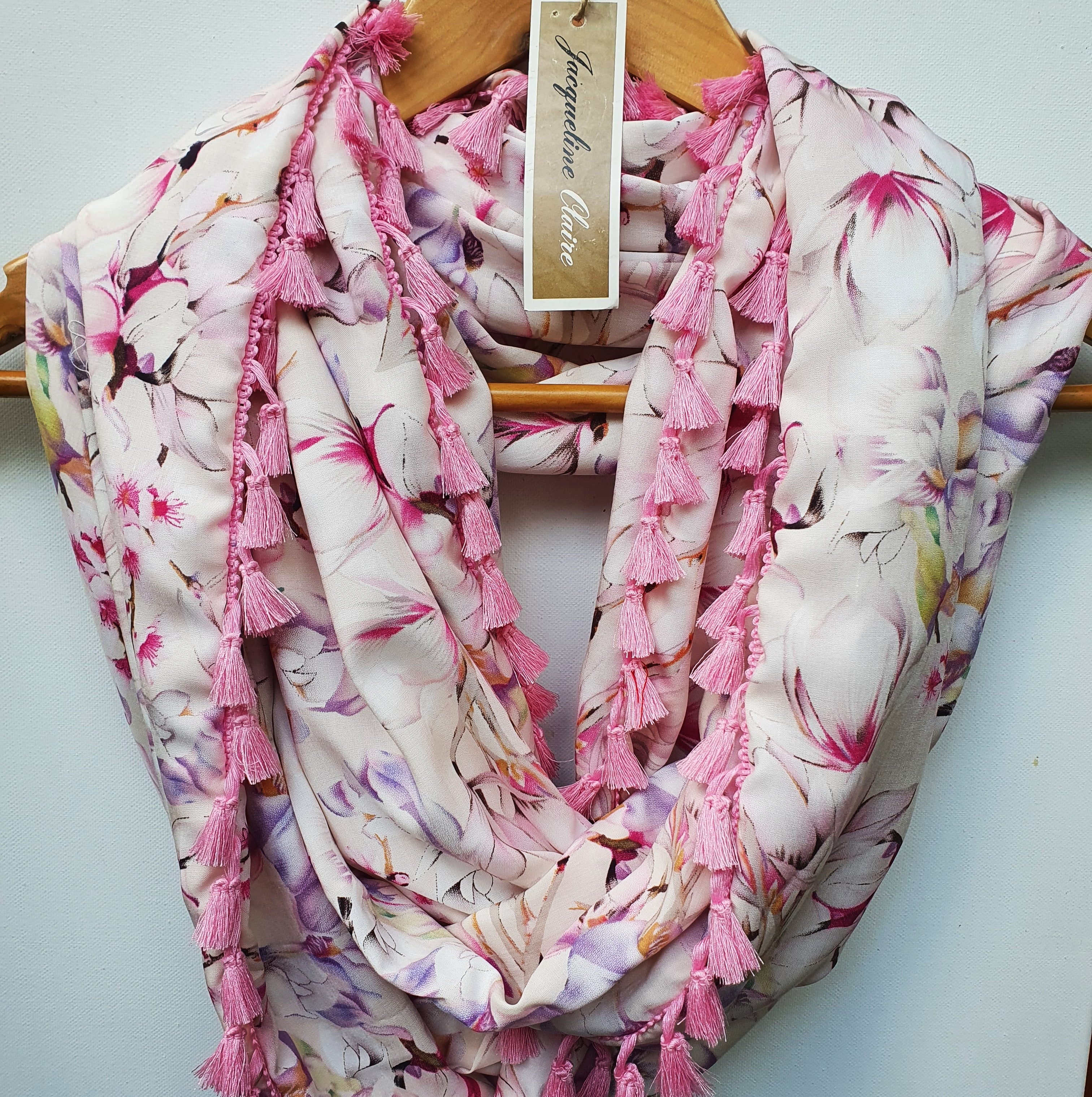 "Ambrosia" Infinity Wrap - Pink tassels