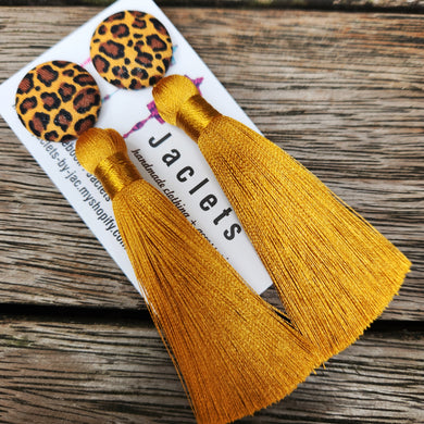 Mustard + Leopard Tassel Earrings